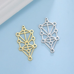Gepolijst roestvrijstalen levensboom hangers in goud en zilver met geometrisch design