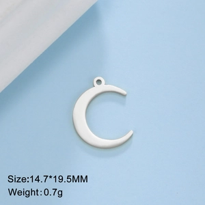 Polished stainless steel moon charm for DIY jewelry making, size 14.7x19.5mm