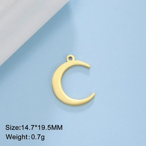 Macro view of golden moon pendant measuring 14.7 by 19.5mm and weighing 0.7g