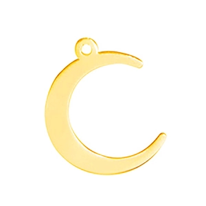 Polished gold crescent moon pendant charm with integrated hanging loop for DIY jewelry