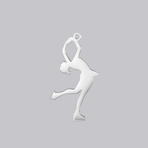 Polished stainless steel figure skating athlete silhouette pendant with smooth finish