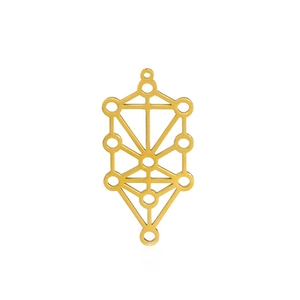 Gouden levensboom hanger van roestvrij staal met hol geometrisch matrix ontwerp
