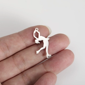 Minimalist stainless steel figure skating charm pendant with polished mirror finish surface