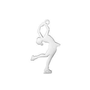 Polished stainless steel figure skater pendant with sleek metallic finish and minimalist cutout