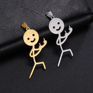 Grappige Creatieve Stokfiguur Middelvinger Roestvrij Staal Hanger Hip Hop Lachend Gezicht Man DIY Sieraden Hanger Accessoire