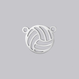 Close-up of polished stainless steel volleyball pendant with dual hanging loops