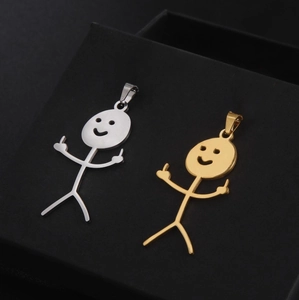 Grappige stokfiguur hangers in goud en zilver met middelvingergebaar voor DIY-sieraden