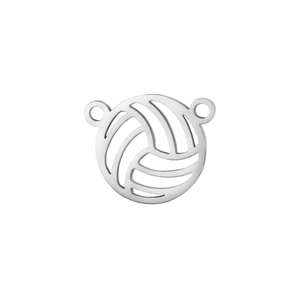 Detail of a volleyball-shaped stainless steel pendant connector with double rings