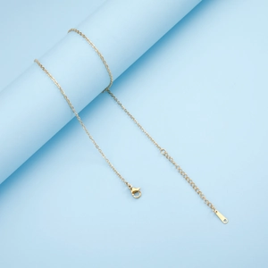 Detail of 18K gold-plated stainless steel chain with lobster clasp and extender