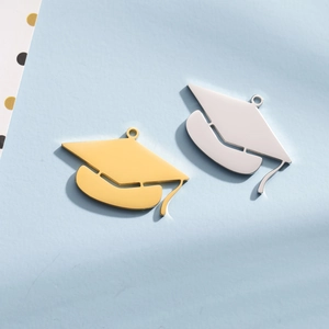 Polished gold and silver graduation cap charms made of stainless steel for DIY jewelry making