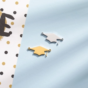 Polished stainless steel graduation cap charms in gold and silver for DIY jewelry making