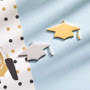 Polished gold and silver stainless steel graduation cap pendants for DIY jewelry