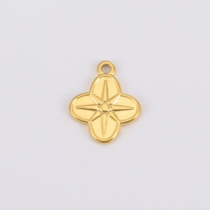 Golden stainless steel clover pendant with starburst texture and polished finish