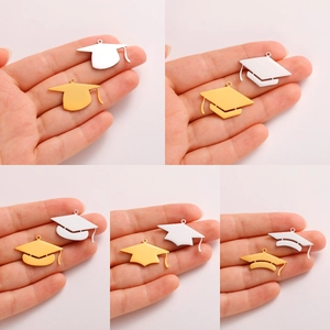 Stainless Steel Graduation Cap Doctoral Hat Pendants For DIY Necklace Bracelet Keychain Making Academic Tassel Charms Graduation Jewelry Gift