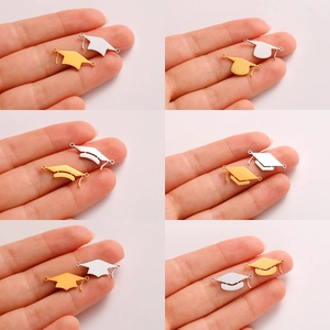 Stainless Steel Graduation Cap Charms DIY Bracelet Necklace Academic Doctoral Hat Pendant Jewelry Making Findings For Students