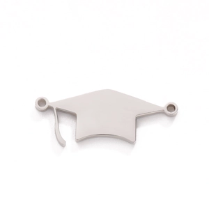 Polished stainless steel graduation cap charm pendant with dual side hanging loops