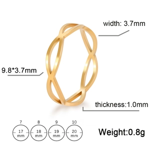 Gedetailleerde maatspecificaties voor een 3,7 mm brede gouden infinity stalen ring