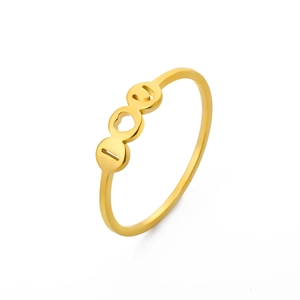Polished gold stainless steel ring with cutout heart and I LOVE YOU engraving on white background