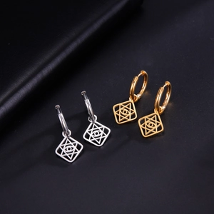 Bohemian style square hollow earrings featuring hexagram and eye motifs in gold and silver