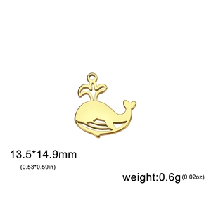 Pendentif baleine en acier inoxydable doré avec boucle de jet d'eau 13,5x14,9mm pour bijoux