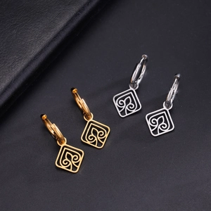 Minimalist square heart pendant hoop earrings in gold and silver stainless steel finish