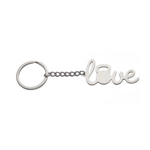 Edelstahl Schlüsselanhänger Love mit kreativer Kettlebell Silhouette als Buchstabe O