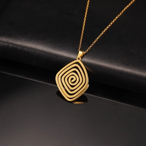 Spiral Vortex Pendant Necklace Stainless Steel Geometric Rhombus Hollow Statement Necklaces Fashion Jewelry For Women Daily Gift