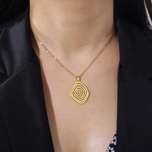 Elegant gold stainless steel spiral pendant necklace with a geometric swirl design for women