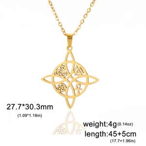 Gold Celtic knot witch knot necklace with pentagram and ankh symbols in stainless steel