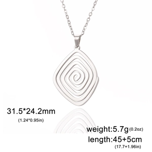 Minimalist silver stainless steel spiral square pendant necklace with adjustable chain link