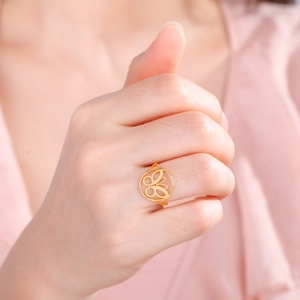 Minimalistischer 18K vergoldeter Titanstahl Schmetterlingsring an der Hand
