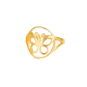 Eleganter goldener Edelstahlring mit minimalistischem, hohlem Schmetterlingsoval-Design