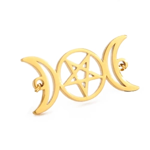 18K gold plated stainless steel Triple Moon Goddess pentagram pendant for DIY jewelry