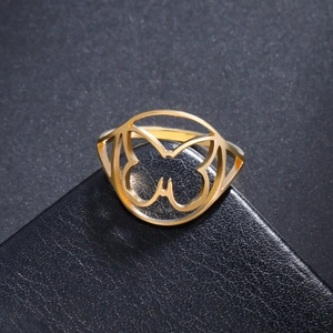 Anillo de Acero Inoxidable Minimalista con Mariposa Calada de Moda Oro Plata Geométrico Redondo para Mujer Joyería