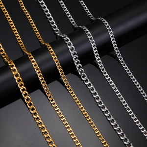 Men's hip hop Cuban chain necklaces in gold and silver finish, stainless steel link chains