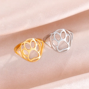 Minimalist Stainless Steel Hollow Paw Print Ring For Women Men Gold Silver Cute Animal Footprint Finger Ring Fashion Jewelry Gift