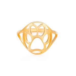 Minimalist hollow cat paw print open ring in polished gold-plated stainless steel
