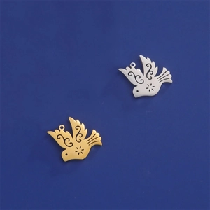 DIY bird pendant charms in 18K gold and silver stainless steel with hollow patterns