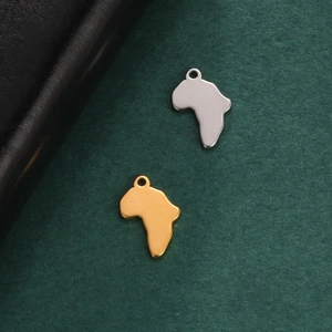 Polished 18K gold and silver Africa map pendant charms in a detailed macro still life