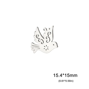 Silver bird pendant charm in stainless steel with hollow floral patterns 15.4x15mm