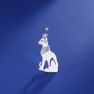 Polished silver stainless steel Egyptian cat pendant showing elegant sitting posture silhouette