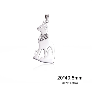 Silver stainless steel Bastet cat pendant with collar engraving, size 20x40.5mm