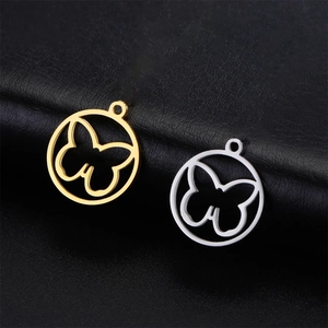 Stainless Steel Round Hollow Butterfly Pendant Only Without Chain DIY Jewelry Making Gold Silver Butterfly Charm For Women
