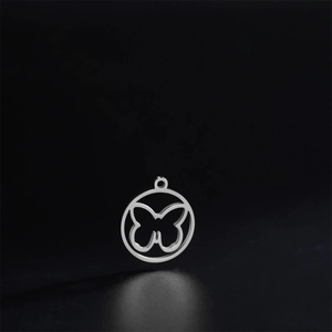 Polished stainless steel round hollow butterfly pendant for DIY jewelry making and crafts