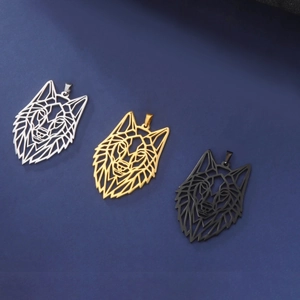 Geometric Hollow Wolf Head Pendant Stainless Steel Punk Hip Hop Animal Necklace Jewelry DIY Accessories For Men Women