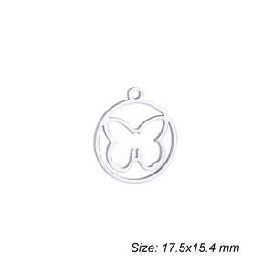Minimalist stainless steel round hollow butterfly pendant for DIY jewelry, 17.5x15.4 mm