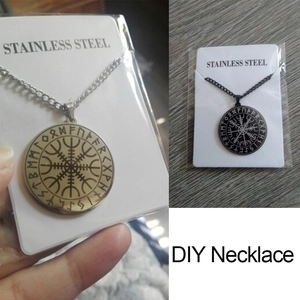 Nordic Viking Vegvisir compass necklace in stainless steel with runic circle pendant