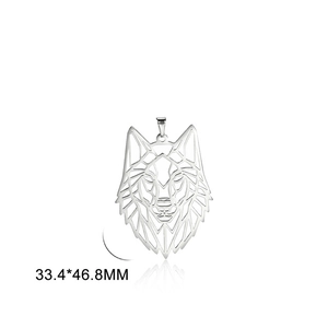 Minimalist geometric wolf head necklace pendant in stainless steel, size 33.4*46.8MM