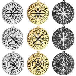 Viking Vegvisir Compass Pendant Necklace Stainless Steel Elder Futhark Runes Round Charm For Men Women Nordic Jewelry Gift