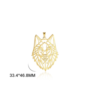 Macro shot of gold geometric hollow wolf head pendant with 33.4x46.8mm size detail
